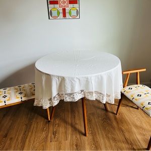 Vintage Linen and Lace Cream Tablecloth